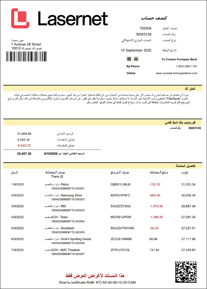 Account statement in Arabic.